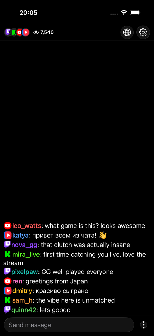 Merged live chat from several platforms in MurrChat