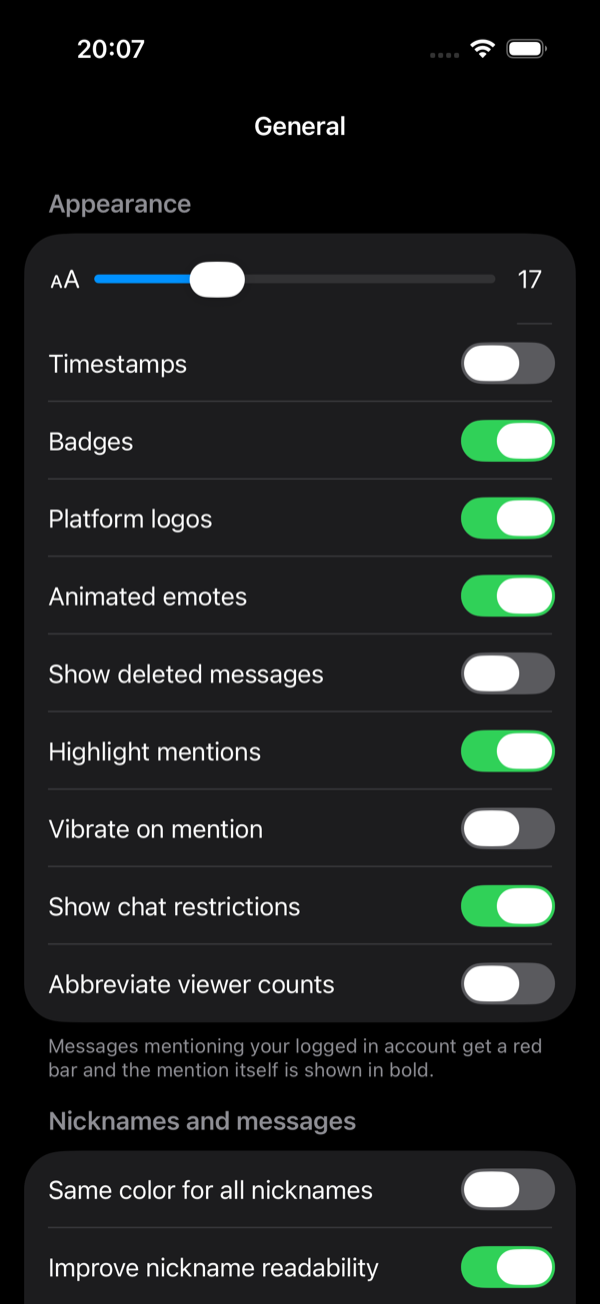 Chat appearance settings in MurrChat